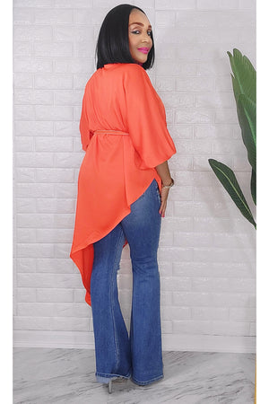 060323 The Side High & Low Orange Top With Belt