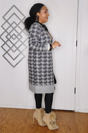 101024 Charcoal Houndstooth Open Front Cardigan