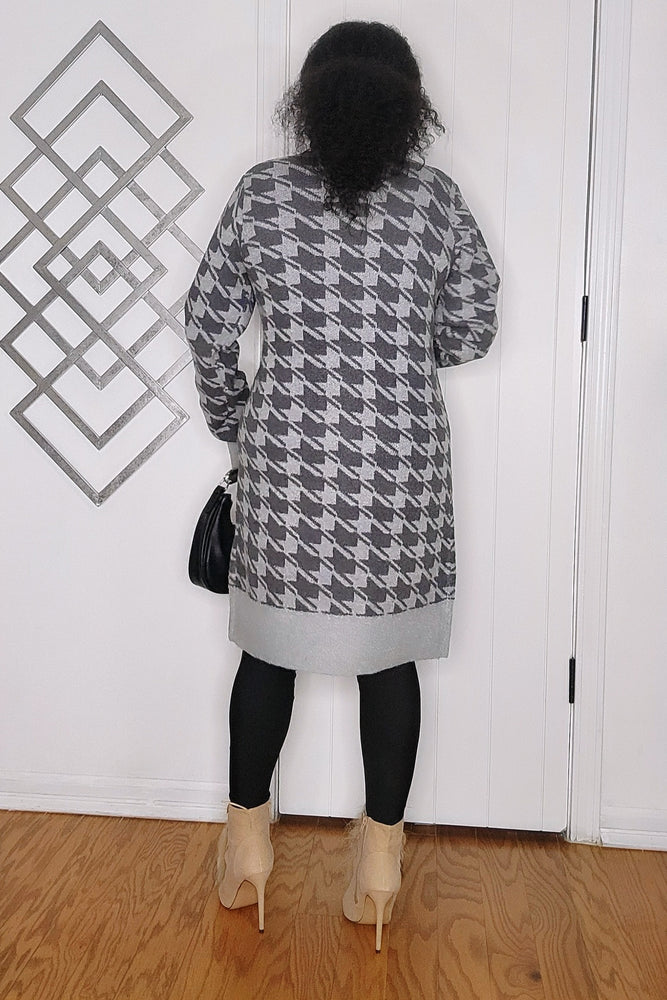101024 Charcoal Houndstooth Open Front Cardigan