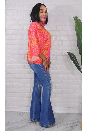 061023 The Orange & Fuchsia Colorblock Animal Print Top