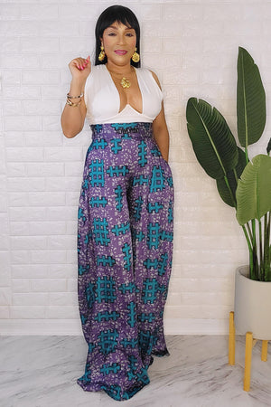 061923 The Blue Inspired Nana Wax Print High Palazzo Pant