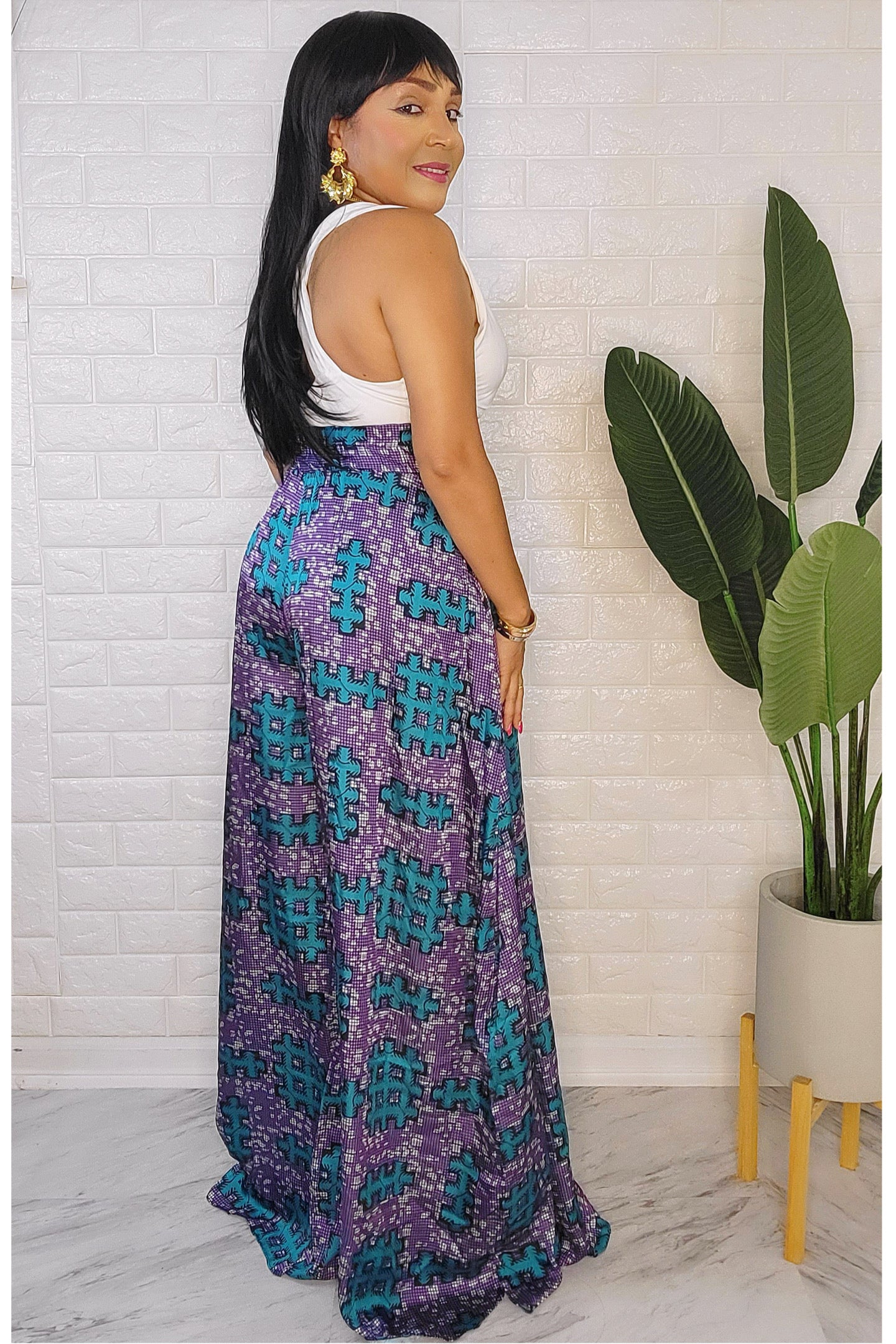 061923 The Blue Inspired Nana Wax Print High Palazzo Pant