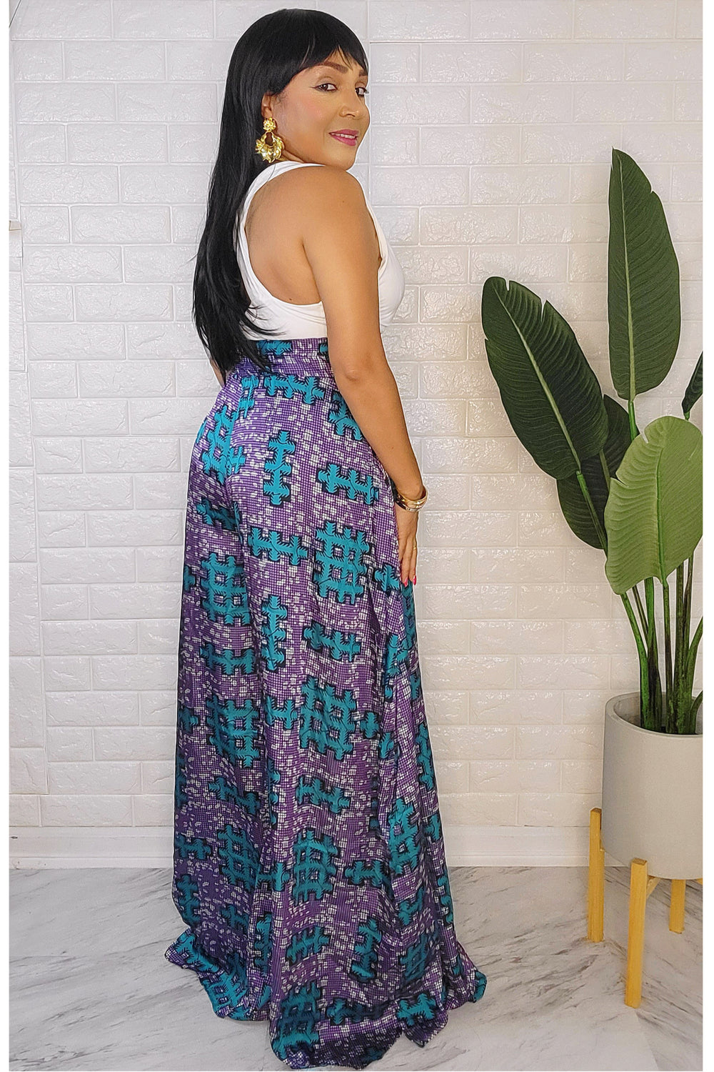 061923 The Blue Inspired Nana Wax Print High Palazzo Pant