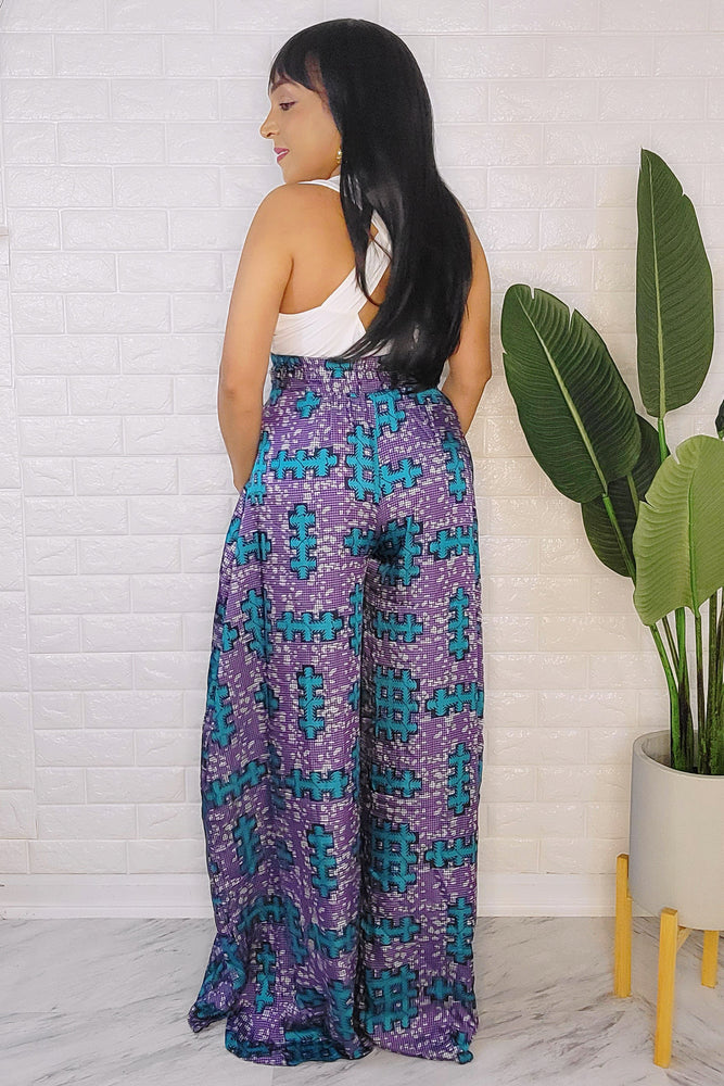 061923 The Blue Inspired Nana Wax Print High Palazzo Pant
