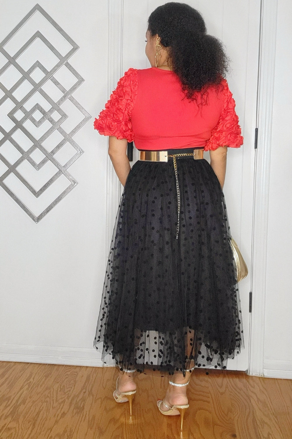 092624  Red Rose Petal Bubble Sleeve Ribbed Knit Bodysuit