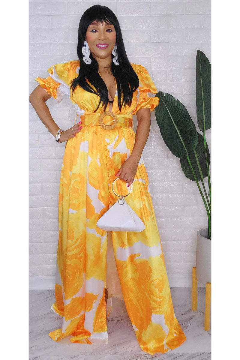 061723 Yellow Floral Puff Sleeve Maxi Dress