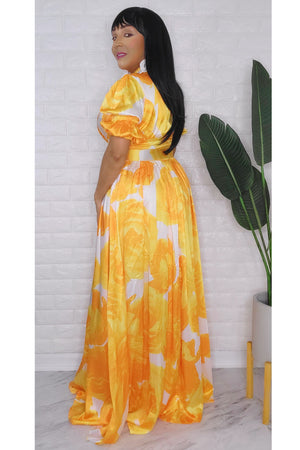 061723 Yellow Floral Puff Sleeve Maxi Dress