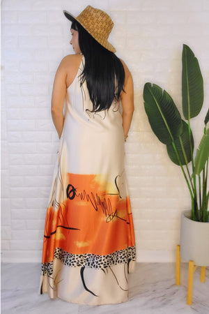 072523 The Sahara Orange Print Maxi Dress