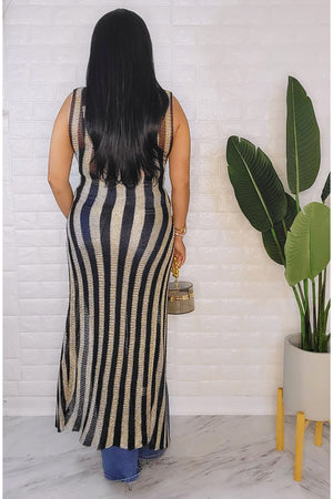 061923 Black/Rose Gold Sheer Metallic Knit High-Low Top