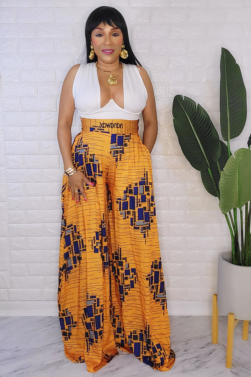 061923 The Yellow Inspired Nana Wax Print High Palazzo Pant