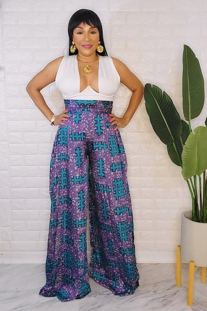 061923 The Blue Inspired Nana Wax Print High Palazzo Pant