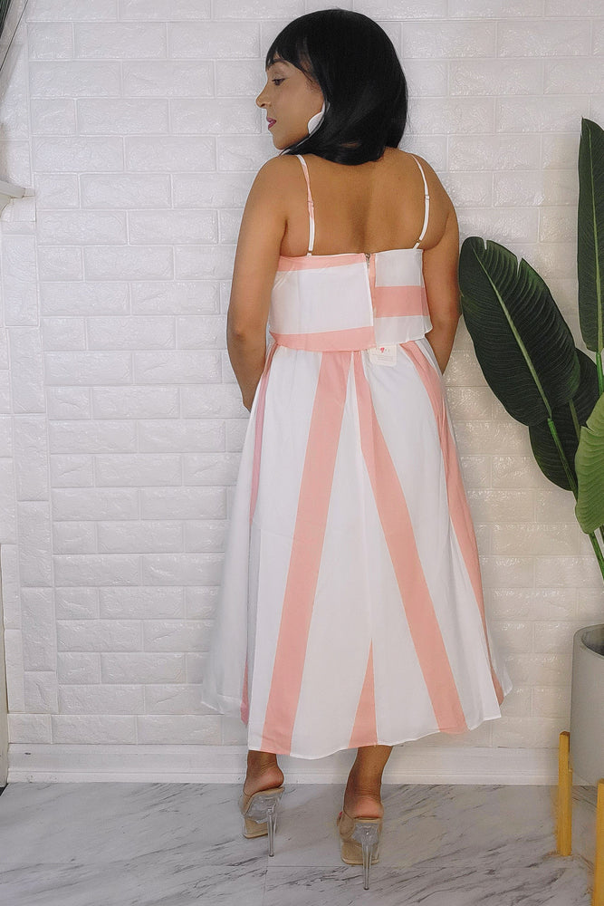 062823  Corals/White Stripe St Tropez Vibes 2 pieces Skirt Set