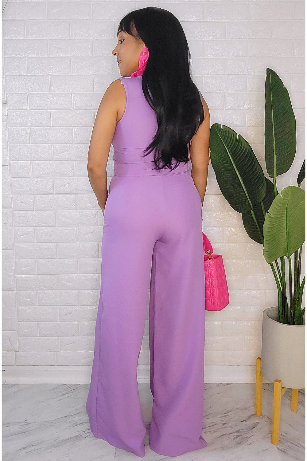 091323 The Purple Crop top & Pant Set with Belt