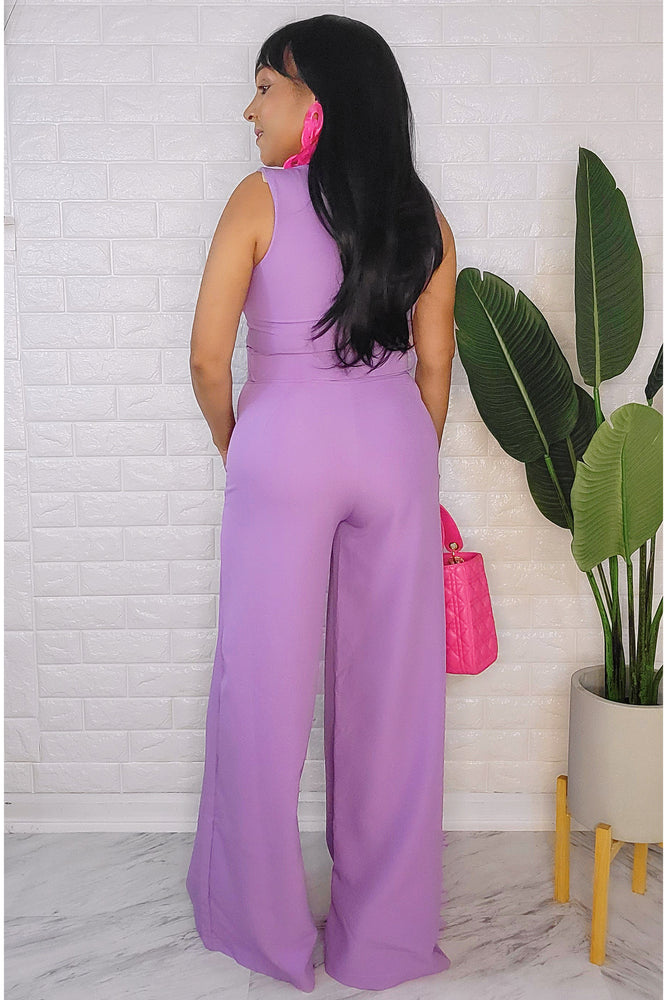091323 The Purple Crop top & Pant Set with Belt