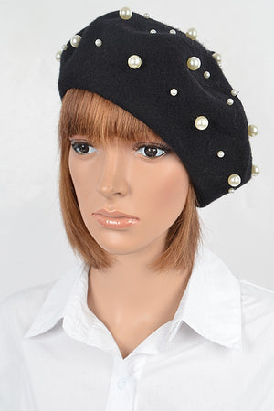 121124 Beret With Pearl Details Hat