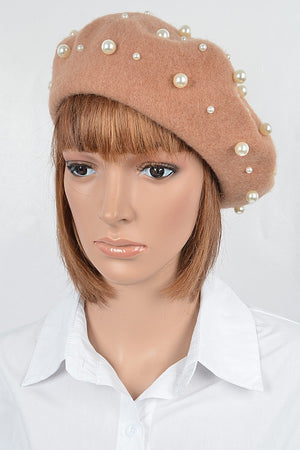 121124 Beret With Pearl Details Hat