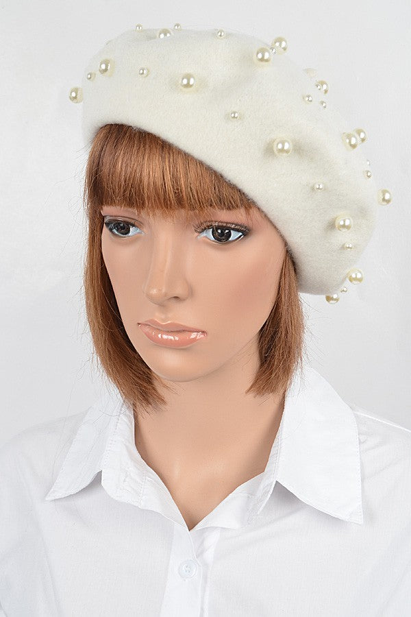 121124 Beret With Pearl Details Hat