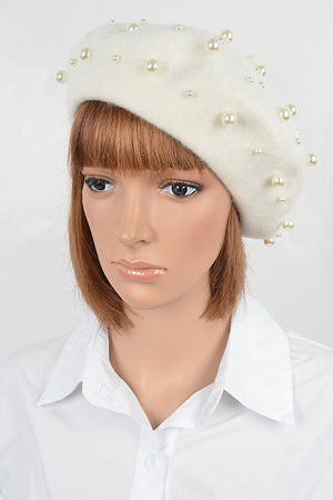 121124 Beret With Pearl Details Hat