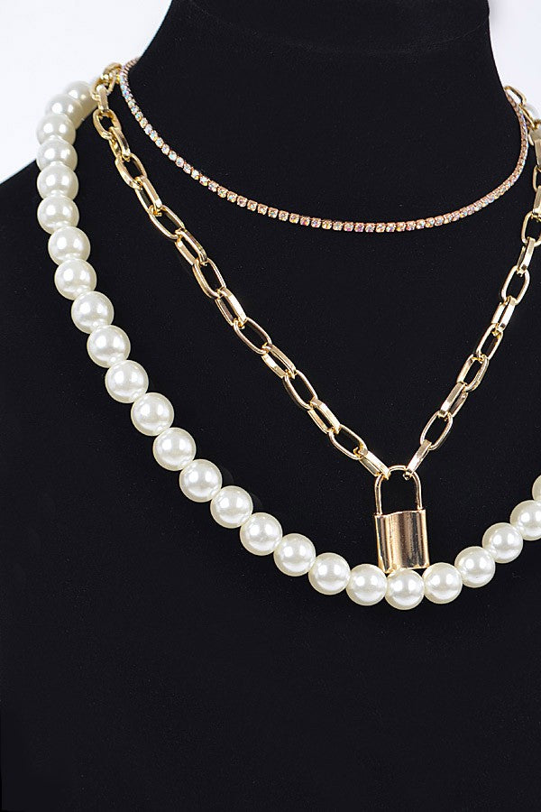 110724 Multi Layered Pearls Chain Necklace