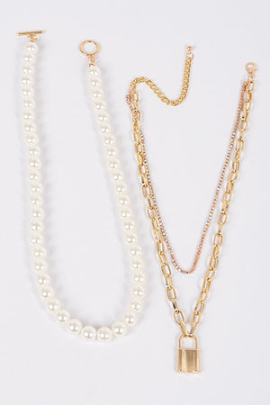 110724 Multi Layered Pearls Chain Necklace