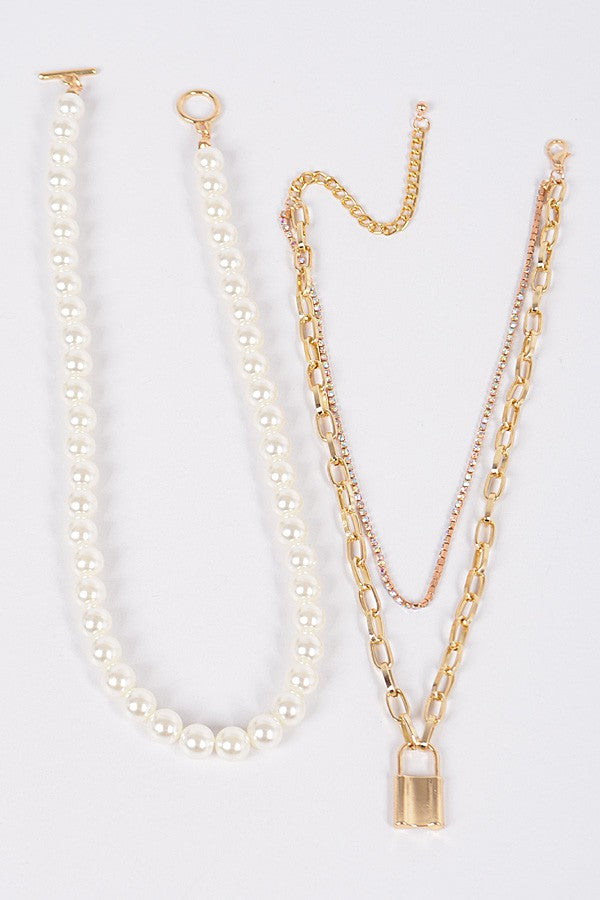 110724 Multi Layered Pearls Chain Necklace
