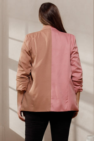 110724 Mauve-Mocha Color Block Woven Collared Blazer