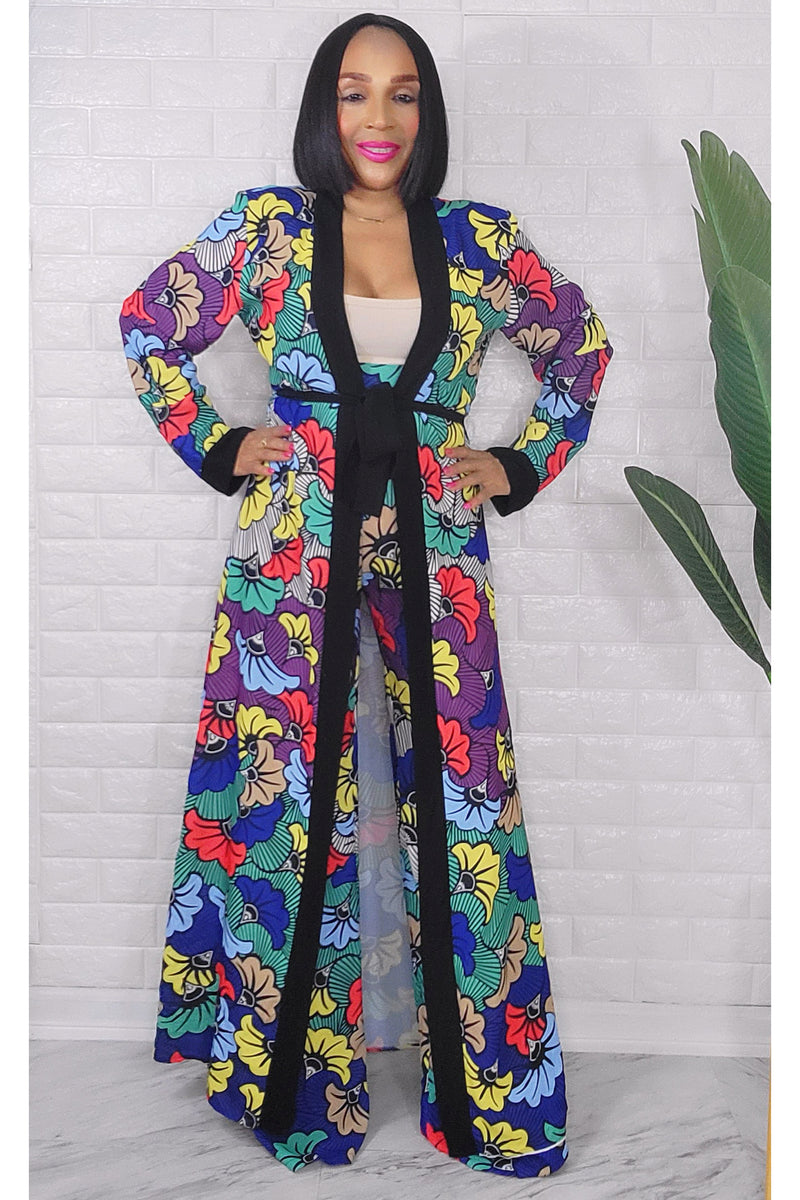 080823 The African Wedding Flowers Print Palazzo Pants and Duster Set