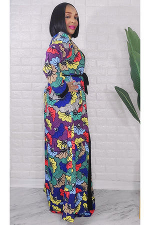 080823 The African Wedding Flowers Print Palazzo Pants and Duster Set