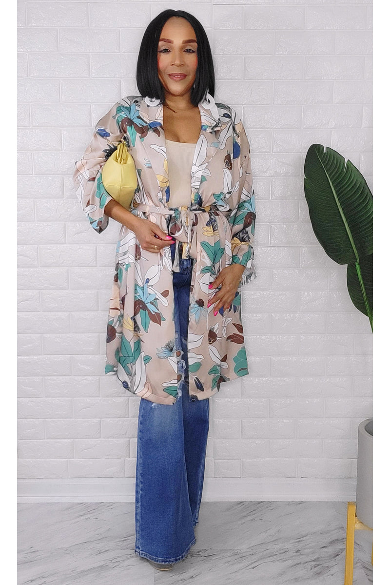 090823 The Blush Florals Print Short Belted Kimono Duster