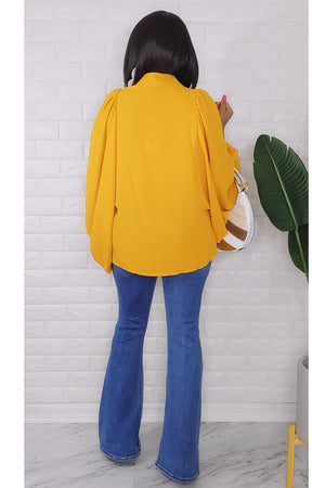 081823 The Mustard Classic Buttons Down Lantern Sleeve Top