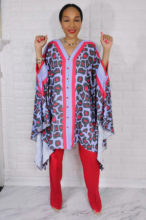 081923 The Light Purple/Red Famous Chic African Print Inspired Duster & Pant Set