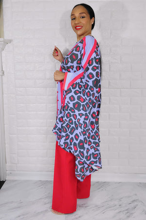 081923 The Light Purple/Red Famous Chic African Print Inspired Duster & Pant Set