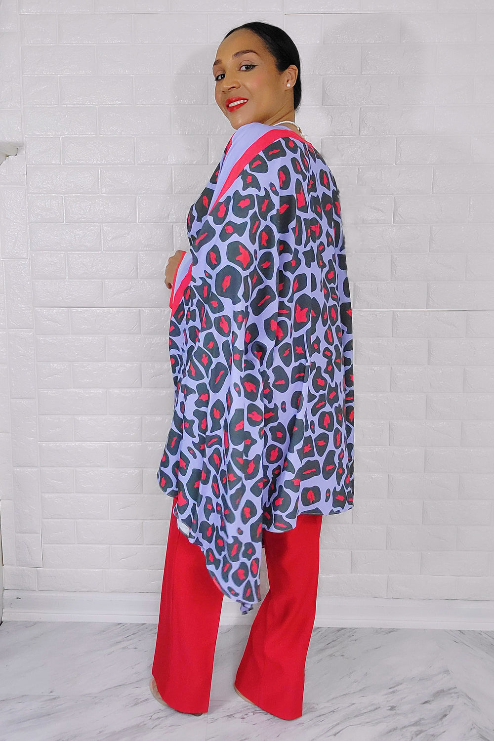 081923 The Light Purple/Red Famous Chic African Print Inspired Duster & Pant Set