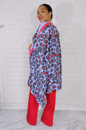 081923 The Light Purple/Red Famous Chic African Print Inspired Duster & Pant Set
