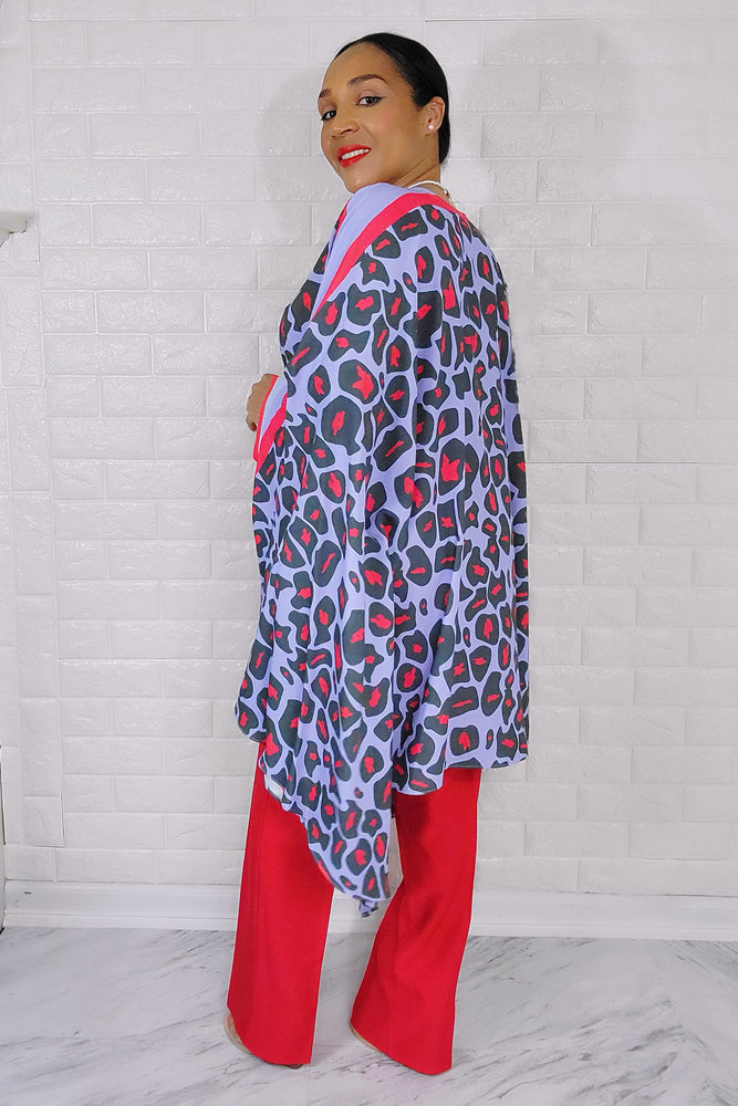 081923 The Light Purple/Red Famous Chic African Print Inspired Duster & Pant Set