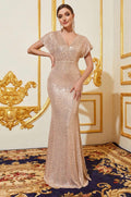 121021 Champagne sequins plus maxi dress with back zipper.