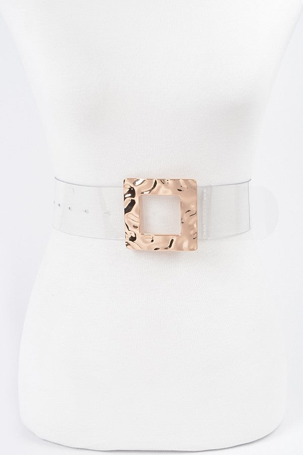 121124 Gold Square Metal Buckle Plus Size Clear Belt