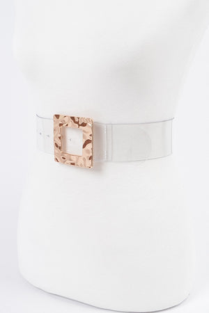 121124 Gold Square Metal Buckle Plus Size Clear Belt