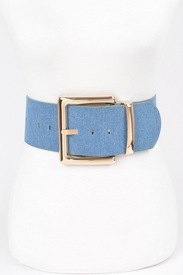 121124 Oversized Metal Buckle Denim Plus Size Waist Belt