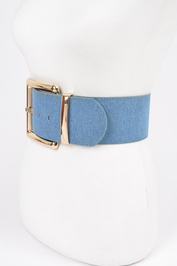 121124 Oversized Metal Buckle Denim Plus Size Waist Belt