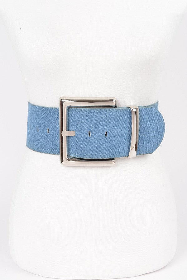 121124 Oversized Metal Buckle Denim Plus Size Waist Belt