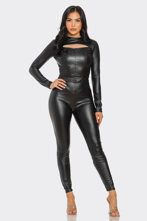 101325  Matt Black Faux leather legging high waist stretch solid pant