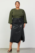 121224 Black Side Ring Details Midi Wrap Skirt