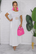082223 The White Simple Midi Dress with Pockets