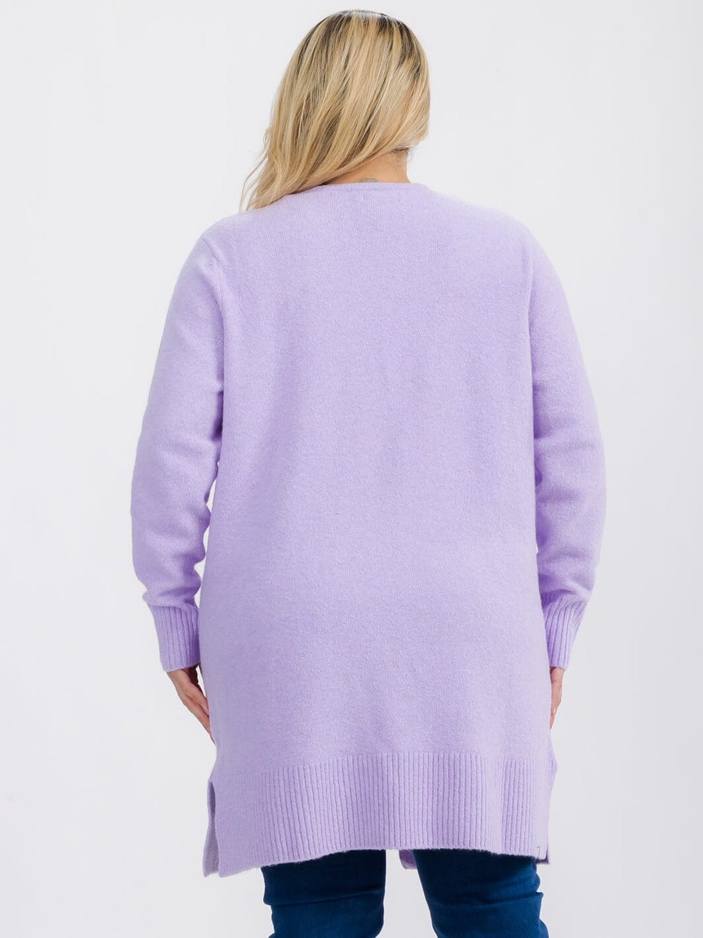 121524 Open Front Long Sleeve Lavender Cardigan with Pocket