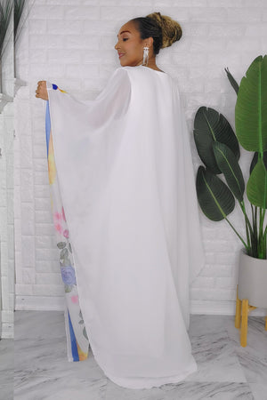 082623  The White Florals Rhinstone One Size Fit All Caftan