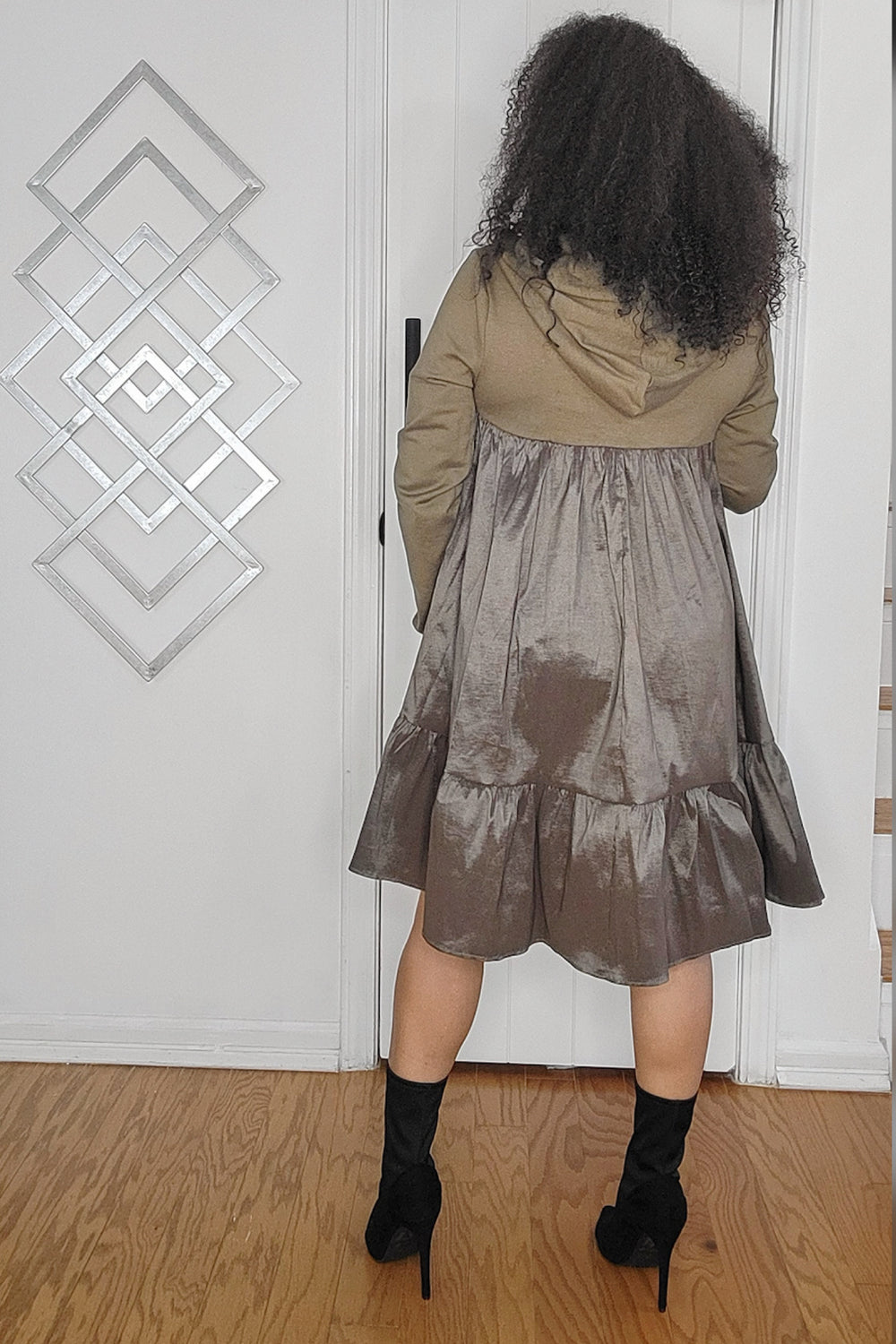 102424 Olive Long Sleeve Oversize Hooded Sweater Top/Dress