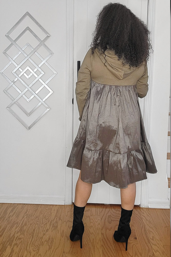 102424 Olive Long Sleeve Oversize Hooded Sweater Top/Dress