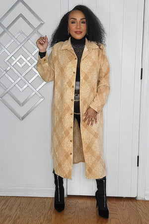 121224 Mustard Knitted Plaid Rayon Long Sleeve Button