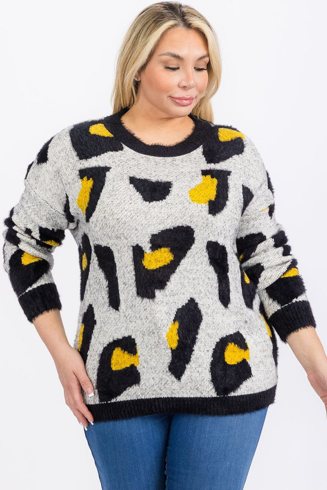 121524 Black Grey Animal Print Sweater
